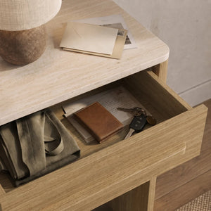 Bramwell  Console Table with Wood Frame and Travertine-Look Top  Wooden Bazar