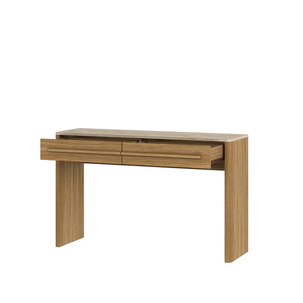 Bramwell  Console Table with Wood Frame and Travertine-Look Top  Wooden Bazar