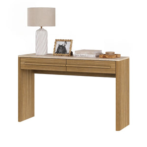 Bramwell  Console Table with Wood Frame and Travertine-Look Top  Wooden Bazar