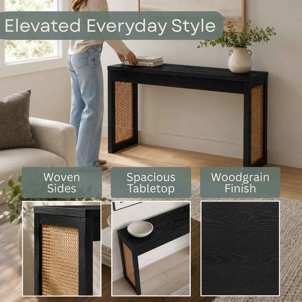 Brandasia Weave Hall Console Table and Desk for Entryway, Living Room & Home Office  Wooden Bazar