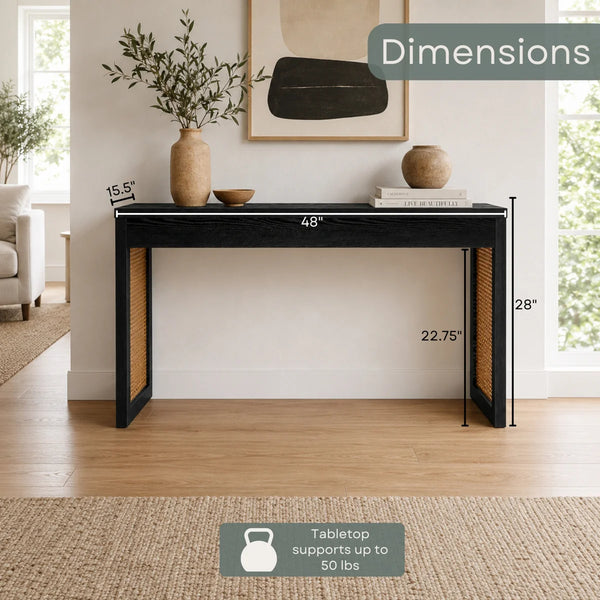 Brandasia Weave Hall Console Table and Desk for Entryway, Living Room & Home Office  Wooden Bazar