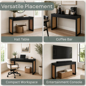 Brandasia Weave Hall Console Table and Desk for Entryway, Living Room & Home Office  Wooden Bazar