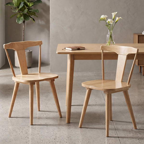 Brannagh 19.3" Wide Modern Scandinavian Solid Wood Dining Chair Y-Shaped Backrest (Set of 2)  Wooden Bazar