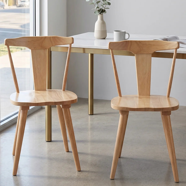 Brannagh 19.3" Wide Modern Scandinavian Solid Wood Dining Chair Y-Shaped Backrest (Set of 2)  Wooden Bazar
