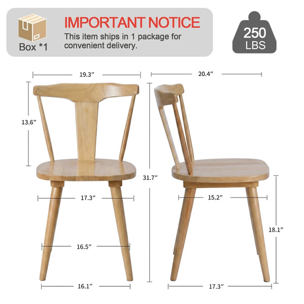 Brannagh 19.3" Wide Modern Scandinavian Solid Wood Dining Chair Y-Shaped Backrest (Set of 2)  Wooden Bazar