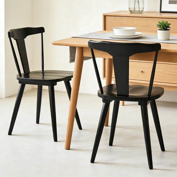 Brannagh 19.3" Wide Modern Scandinavian Solid Wood Dining Chair Y-Shaped Backrest (Set of 2)  Wooden Bazar