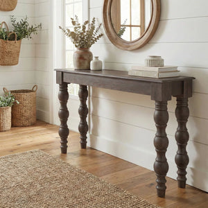 Braydan 56" Solid Wood Console Table with Hand-Turned Legs in Coffee Brown for Entryway & Living Room  Wooden Bazar