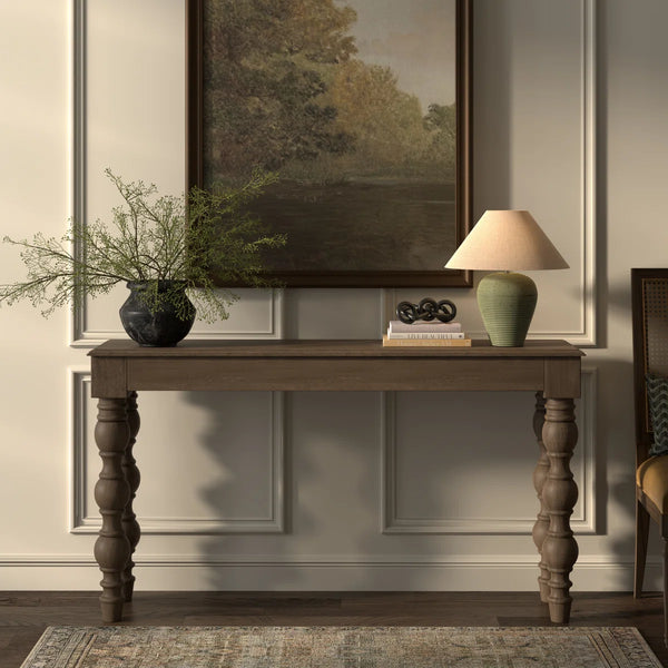 Braydan 56" Solid Wood Console Table with Hand-Turned Legs in Coffee Brown for Entryway & Living Room  Wooden Bazar