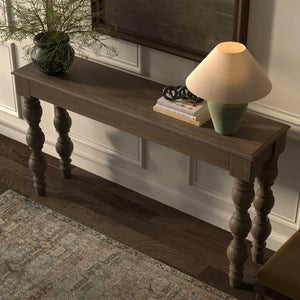 Braydan 56" Solid Wood Console Table with Hand-Turned Legs in Coffee Brown for Entryway & Living Room  Wooden Bazar