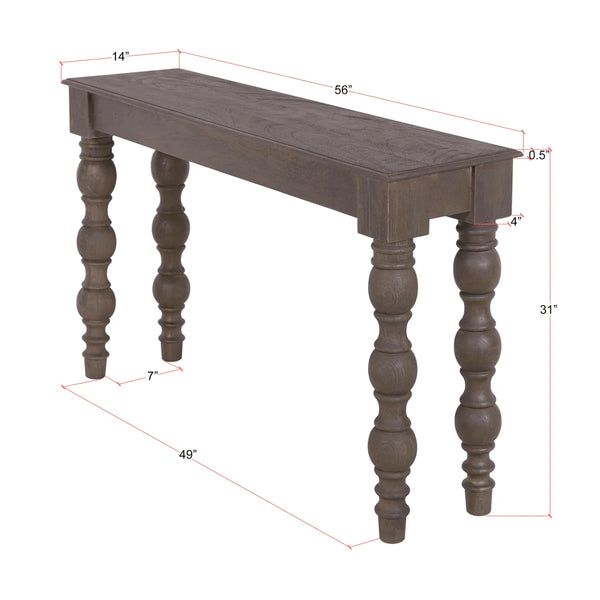 Braydan 56" Solid Wood Console Table with Hand-Turned Legs in Coffee Brown for Entryway & Living Room  Wooden Bazar