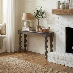 Braydan 56" Solid Wood Console Table with Hand-Turned Legs in Coffee Brown for Entryway & Living Room  Wooden Bazar
