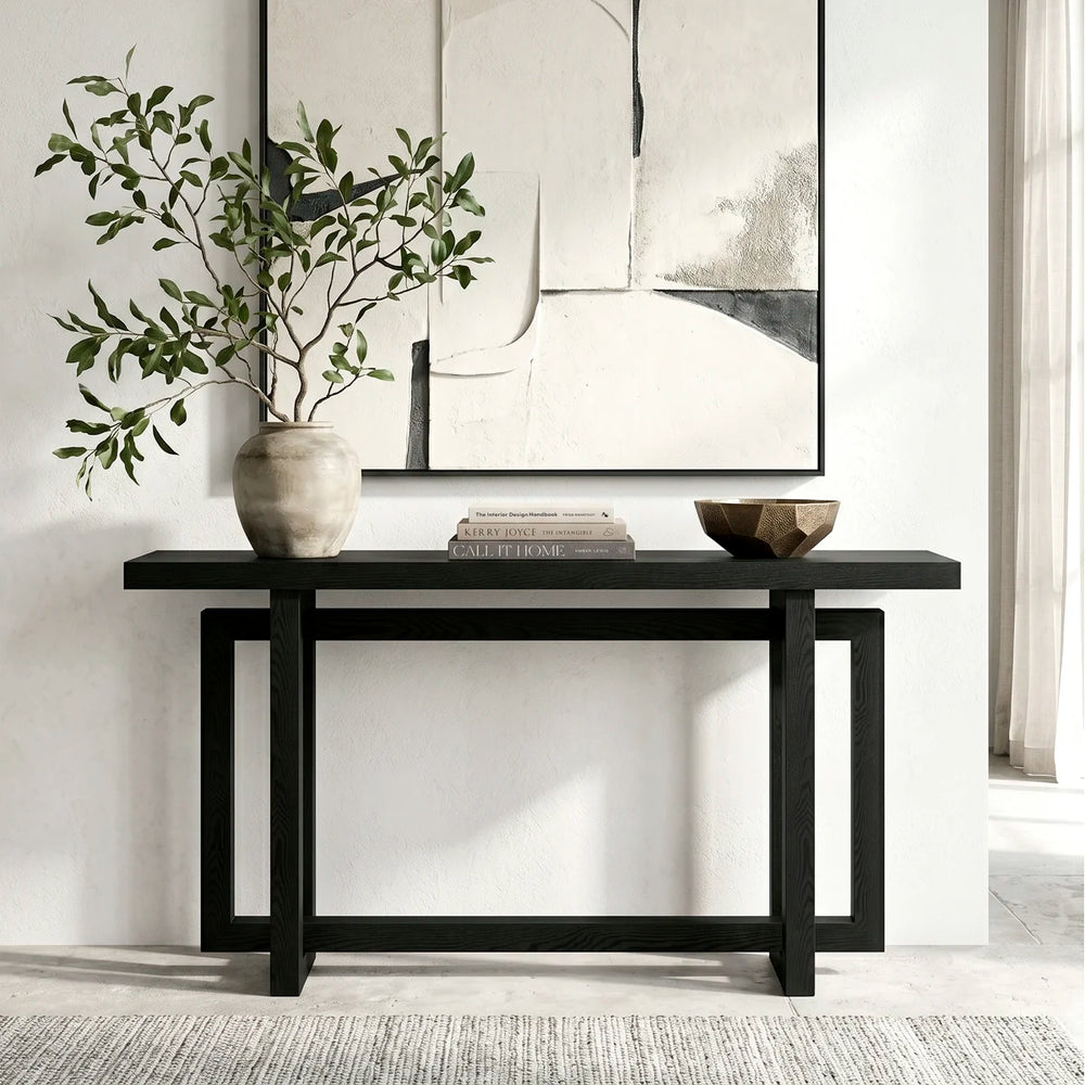 Breslow Rectangular Console Table with Black Grain Finish  Wooden Bazar
