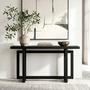 Breslow Rectangular Console Table with Black Grain Finish  Wooden Bazar