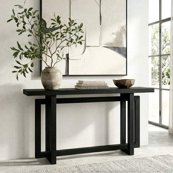 Breslow Rectangular Console Table with Black Grain Finish  Wooden Bazar