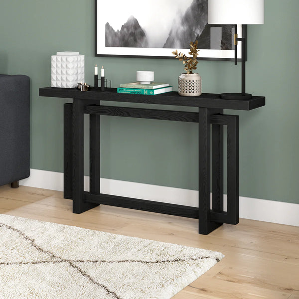 Breslow Rectangular Console Table with Black Grain Finish  Wooden Bazar