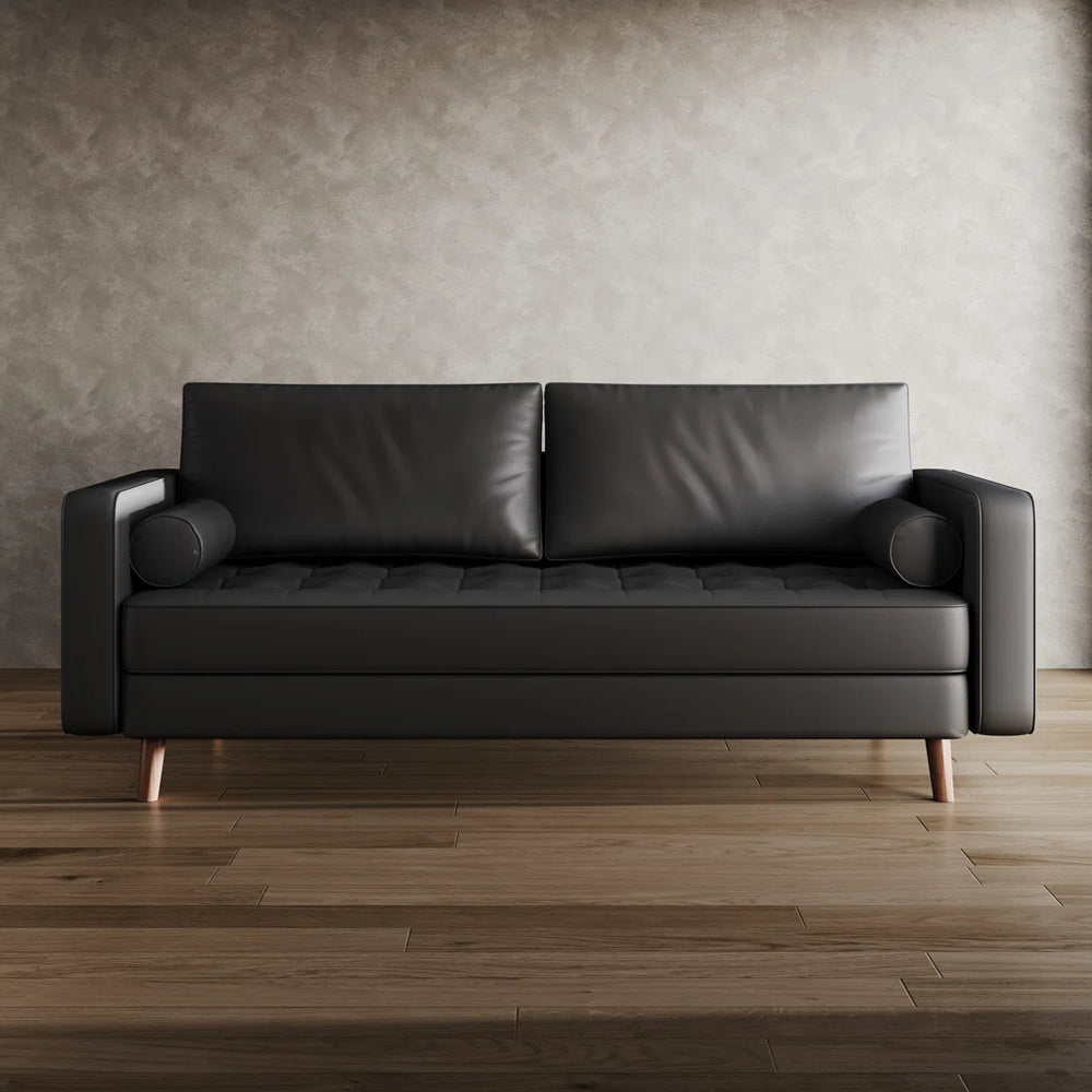 Leather Mid Century Modern Upholstered Square Arm Sofa and Loveseat