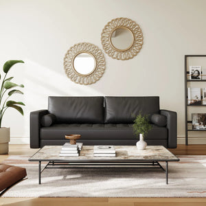 Leather Mid Century Modern Upholstered Square Arm Sofa and Loveseat