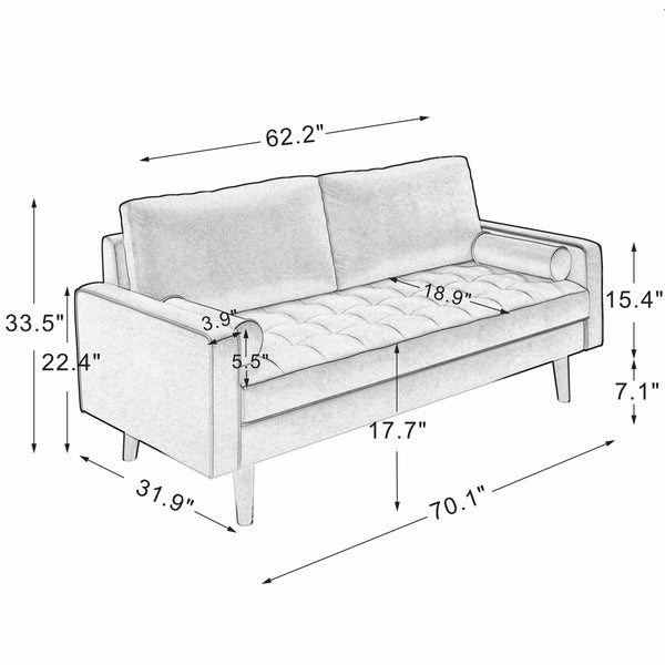 Leather Mid Century Modern Upholstered Square Arm Sofa and Loveseat