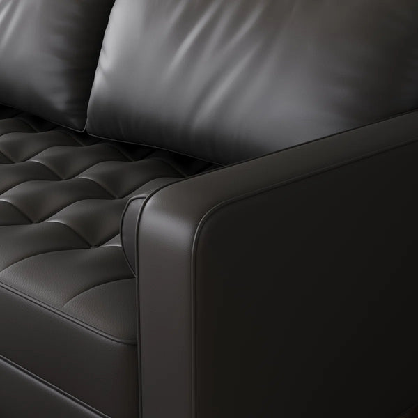 Leather Mid Century Modern Upholstered Square Arm Sofa and Loveseat