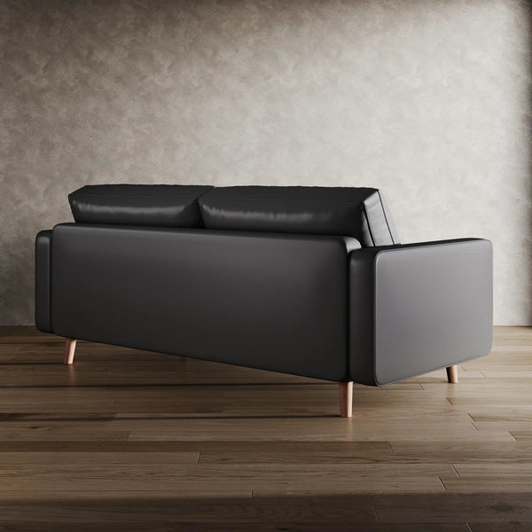 Leather Mid Century Modern Upholstered Square Arm Sofa and Loveseat
