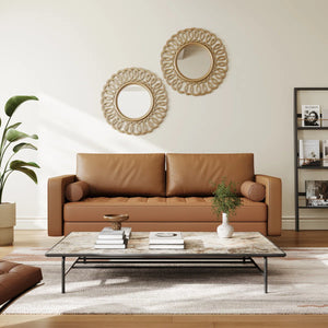 Leather Mid Century Modern Upholstered Square Arm Sofa and Loveseat