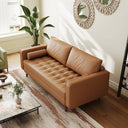 Leather Mid Century Modern Upholstered Square Arm Sofa and Loveseat