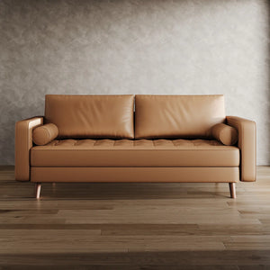 Leather Mid Century Modern Upholstered Square Arm Sofa and Loveseat