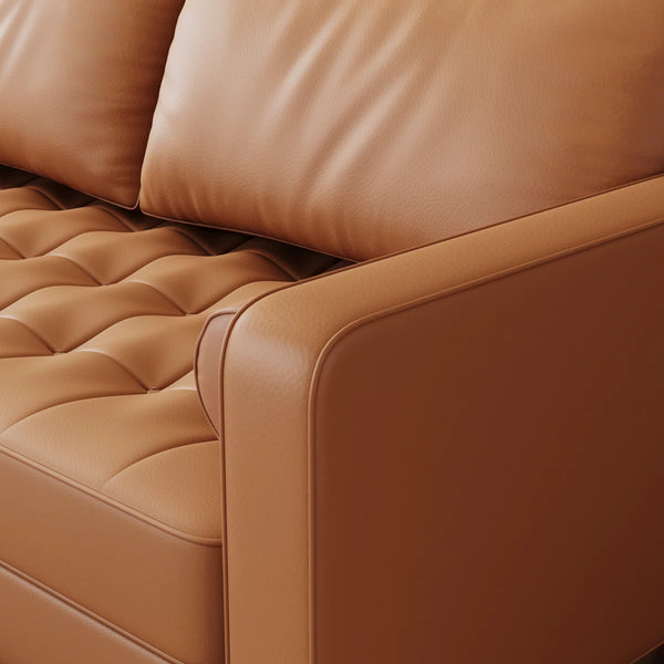 Leather Mid Century Modern Upholstered Square Arm Sofa and Loveseat