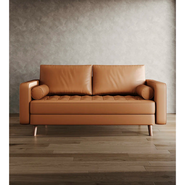 Leather Mid Century Modern Upholstered Square Arm Sofa and Loveseat