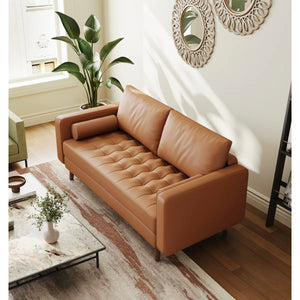 Leather Mid Century Modern Upholstered Square Arm Sofa and Loveseat