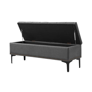 Linen Upholstered Storage Bench - Wooden Bazar