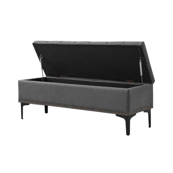Linen Upholstered Storage Bench - Wooden Bazar