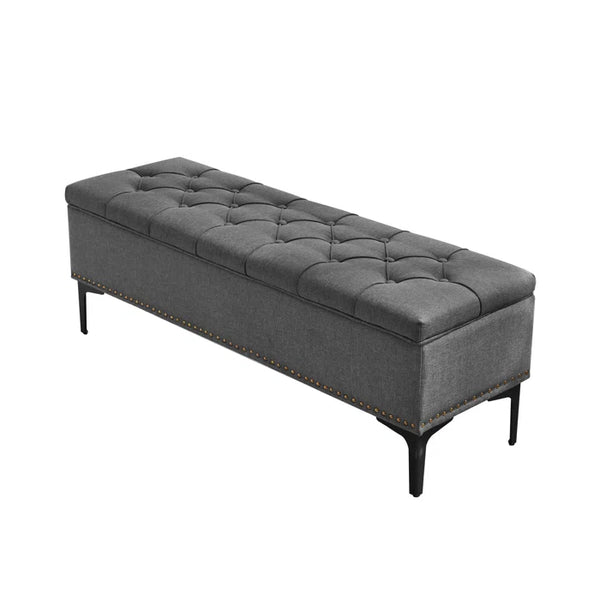 Linen Upholstered Storage Bench - Wooden Bazar