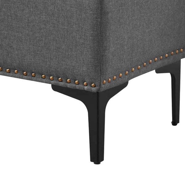 Linen Upholstered Storage Bench - Wooden Bazar