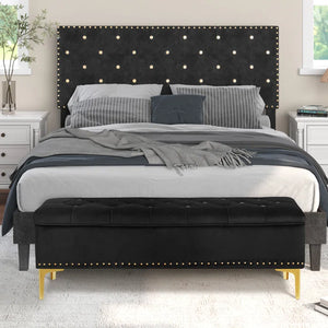 Linen Upholstered Storage Bench - Wooden Bazar