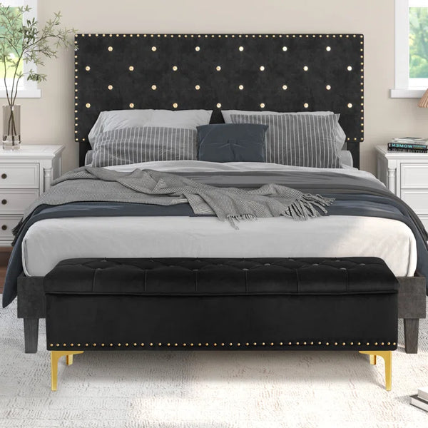 Linen Upholstered Storage Bench - Wooden Bazar