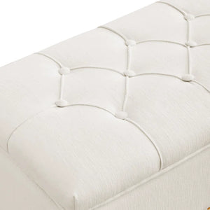 Linen Upholstered Storage Bench - Wooden Bazar