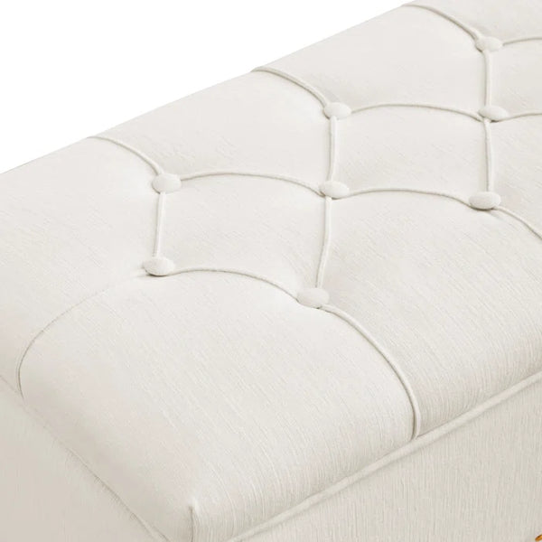 Linen Upholstered Storage Bench - Wooden Bazar