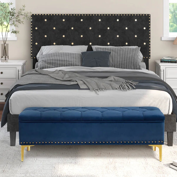 Linen Upholstered Storage Bench - Wooden Bazar
