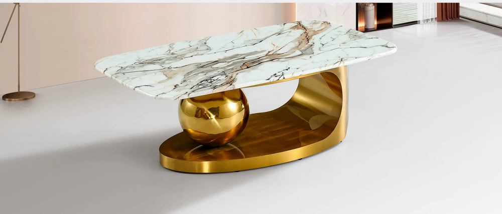 Numera Modern Marble Top Center Table - Wooden Bazar
