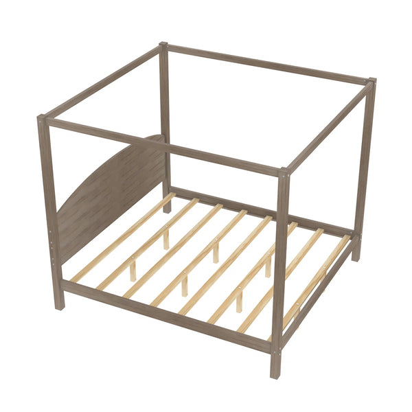 Platform Bed with Headboard and Support Legs - Wooden Bazar