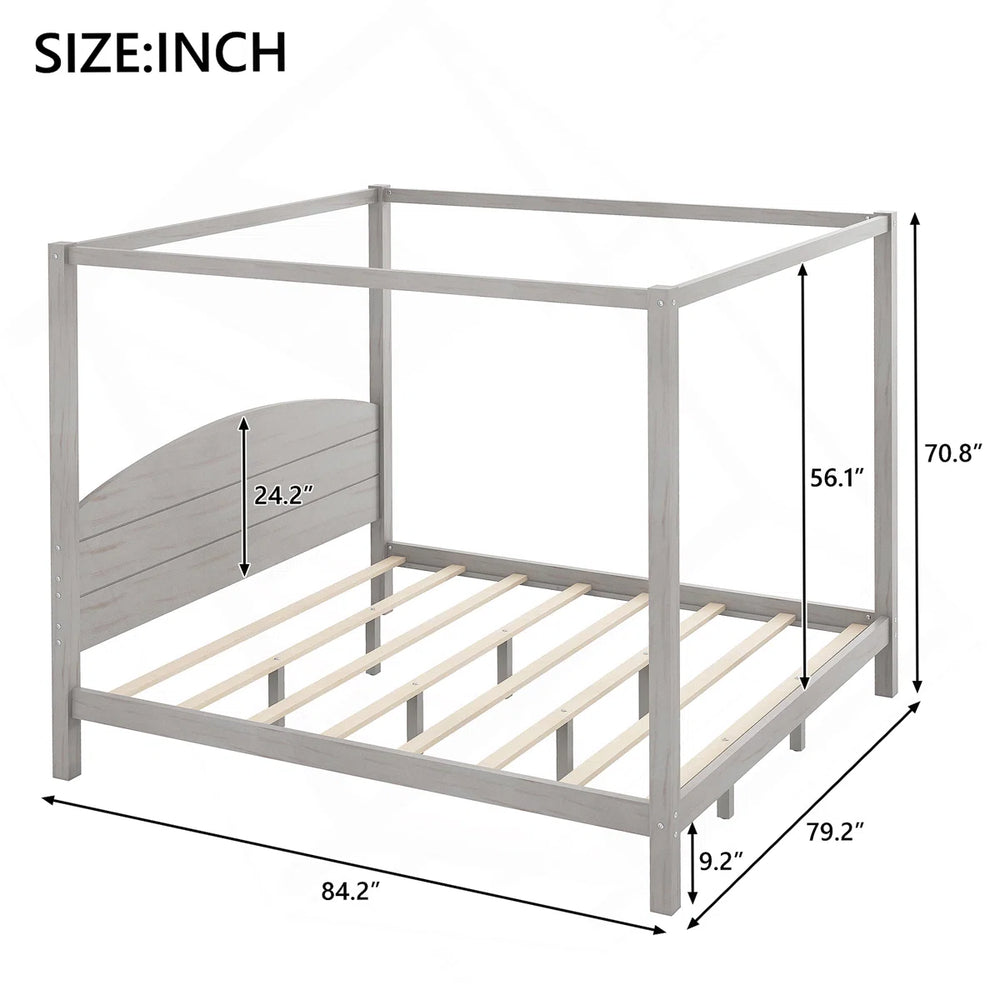 Platform Bed with Headboard and Support Legs - Wooden Bazar