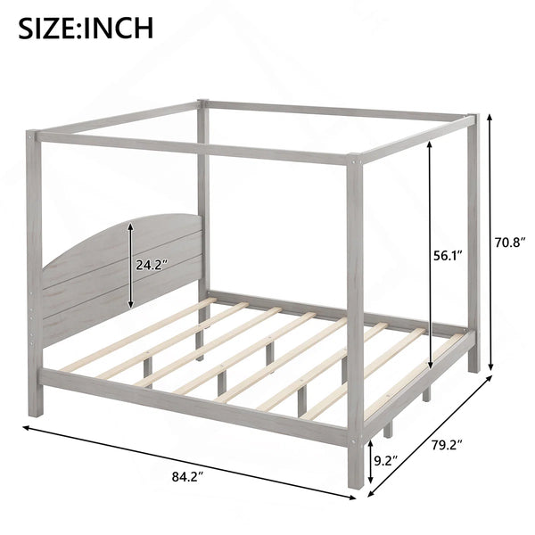 Platform Bed with Headboard and Support Legs - Wooden Bazar