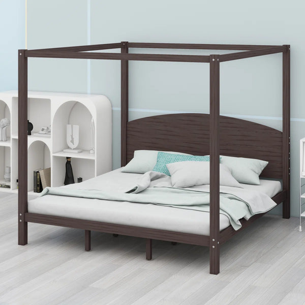Platform Bed with Headboard and Support Legs - Wooden Bazar