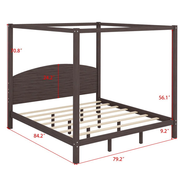 Platform Bed with Headboard and Support Legs - Wooden Bazar