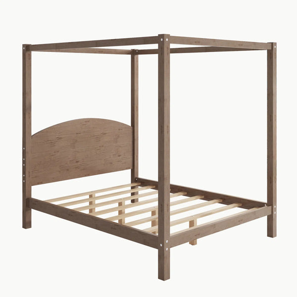 Platform Bed with Headboard and Support Legs - Wooden Bazar
