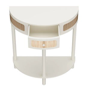 Half-Moon Solid Wood Console Table with Natural Rattan Accents  Wooden Bazar