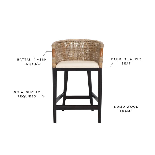 Carneshia Upholstered Counter Stool with Solid Wood Frame  Wooden Bazar
