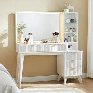 Carsin 48" W Engineered Wood Makeup Vanity with Lighted Mirror  Wooden Bazar