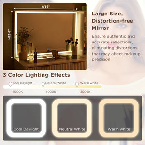 Carsin 48" W Engineered Wood Makeup Vanity with Lighted Mirror  Wooden Bazar